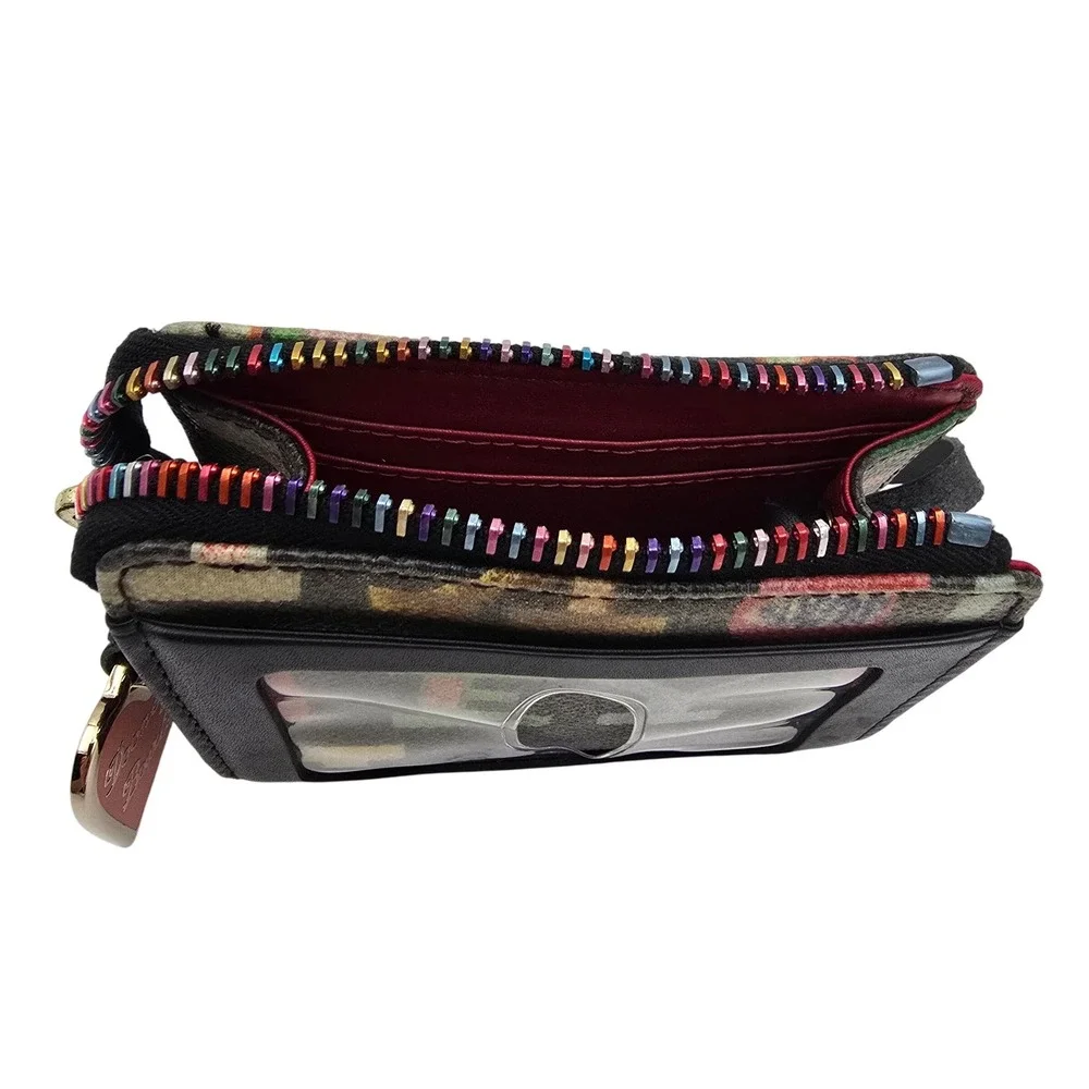 Vtg Dooney Bourke Leather Multicolor Signature Logo‎ Card Holder Wallet Y2K